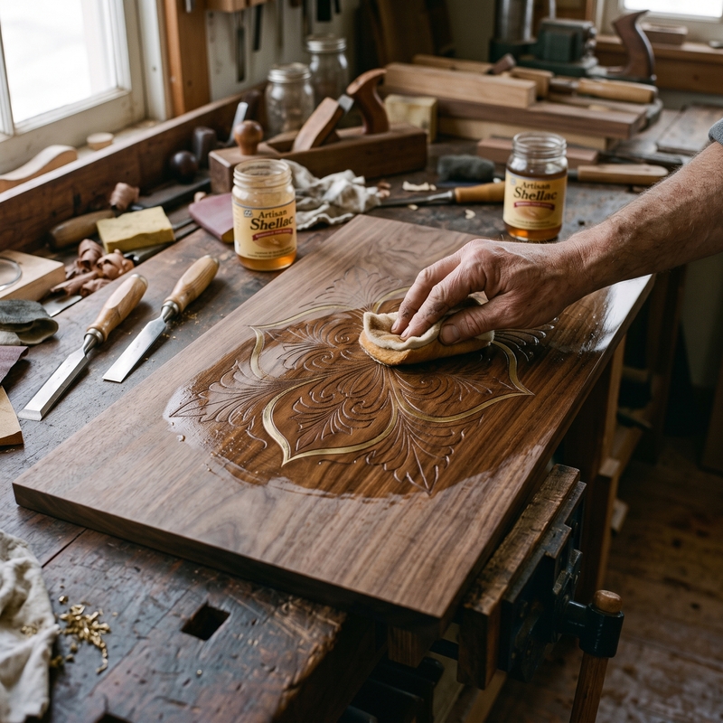 Completed brass inlay being smoothed and polished flush with the wood