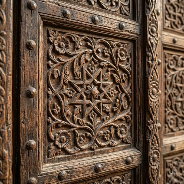 floral-carving-wooden-door