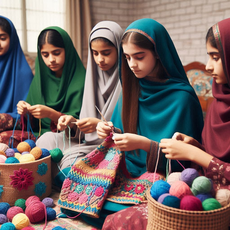girls-making-crochet-products