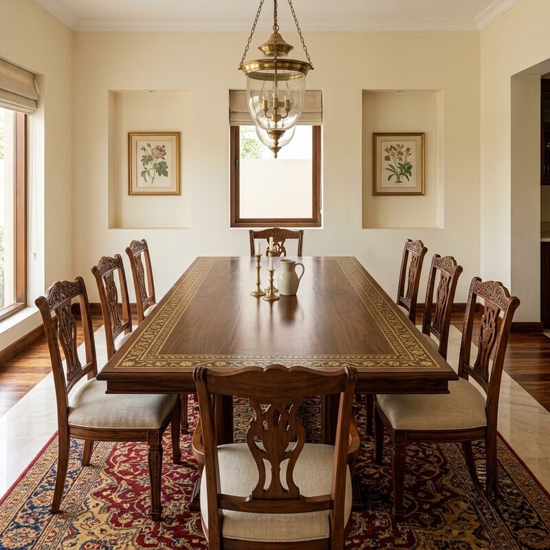 traditional-dining-room-with-inlaid-wooden-table